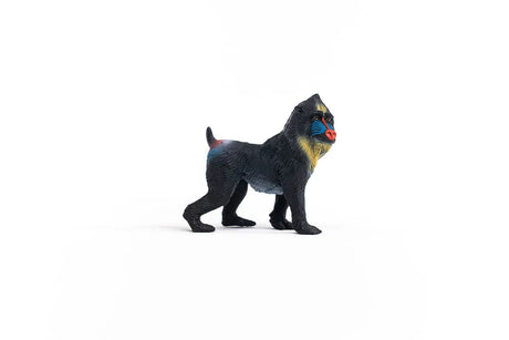 Schleich Mandrill figure with a red muzzle, blue facial markings, yellow neck colouring and dark textured fur.