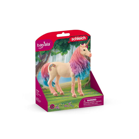 Schleich Marshmallow Unicorn Mare figure in BAYALA packaging with the pastel unicorn pictured on the front