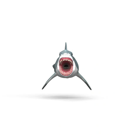 Front view of the Schleich Megalodon figure with its mouth wide open and teeth fully visible