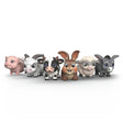 Schleich mini MATES Series 1 animal figures lined up with pig, goat, cow, rabbit, sheep and donkey