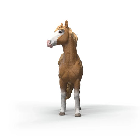 Schleich Mustang Mare figure shown from the front with brown coat, white face marking and cream mane