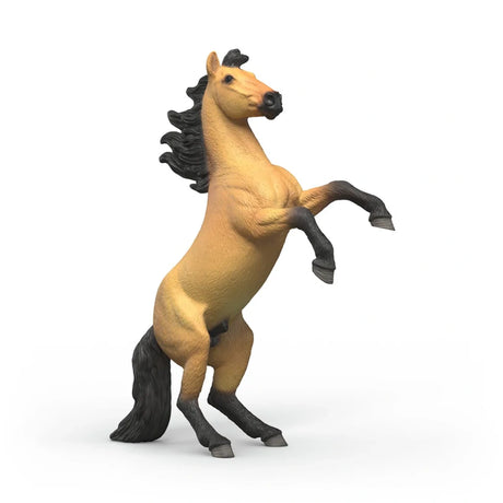 Schleich Mustang Stallion figure rearing with fawn body, black mane and raised front legs