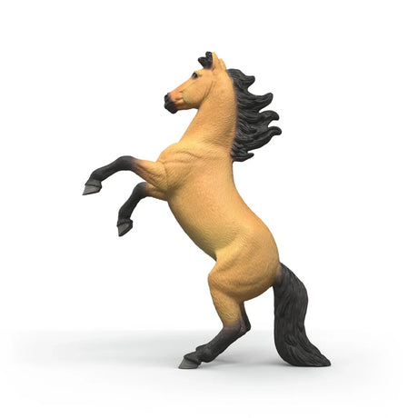 Schleich Mustang Stallion figure shown from the side with fawn body, black mane and black tail