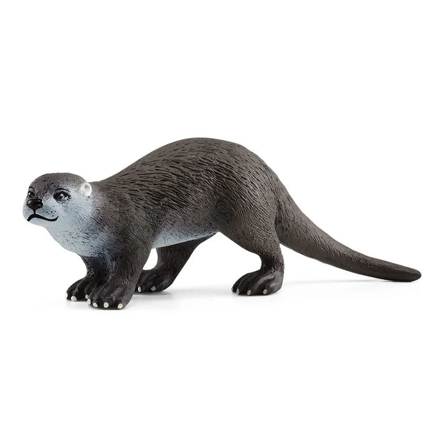 Schleich Otter figure with dark brown textured fur, a pale grey throat, visible claws and a long tail.