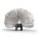 Left side view of the Schleich Peacock figure with its tail feathers spread