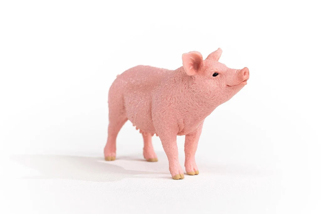Schleich Pig figure in a three-quarter view with its snout raised and front legs set apart.