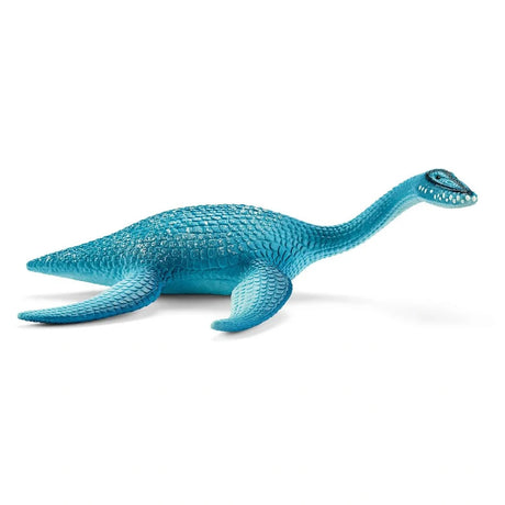Schleich Plesiosaurus figure in a front three-quarter view with a long neck, textured blue body and four flippers