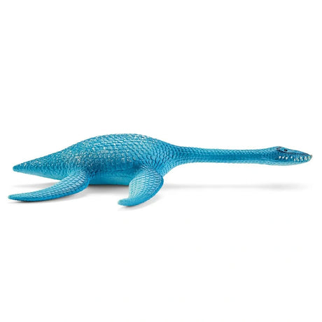 Schleich Plesiosaurus figure in left side view with its long neck extended straight forward