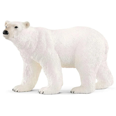 Schleich Polar Bear figure with broad paws, dark claws, thick legs and a short tail. 