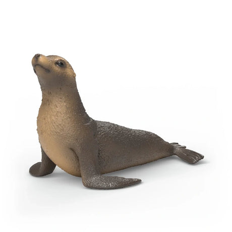 Schleich Sea Lion figure in a front three-quarter view with its head raised, tan chest and dark brown body