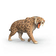 Front three-quarter view of the Schleich Smilodon figure with its mouth open