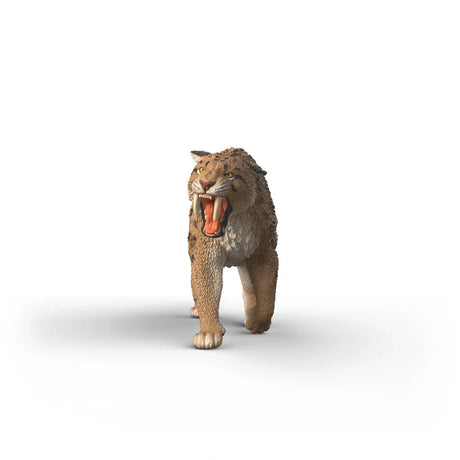 Front view of the Schleich Smilodon figure with its mouth open