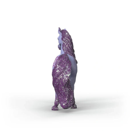 Rear view of the Schleich Unicorn Stallion Orchid figure showing its long dark purple glittered tail and mane