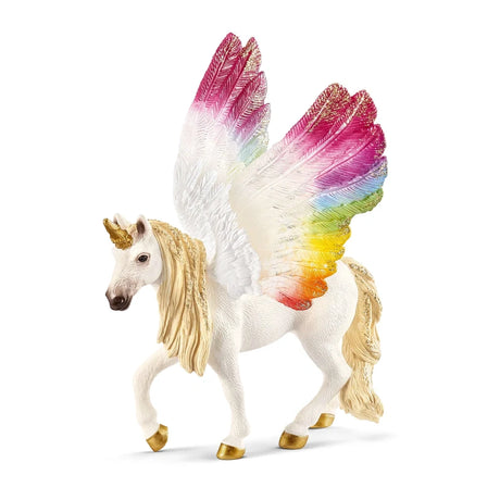 Schleich Winged Rainbow Unicorn figure with one front leg raised, white body and large rainbow-coloured wings