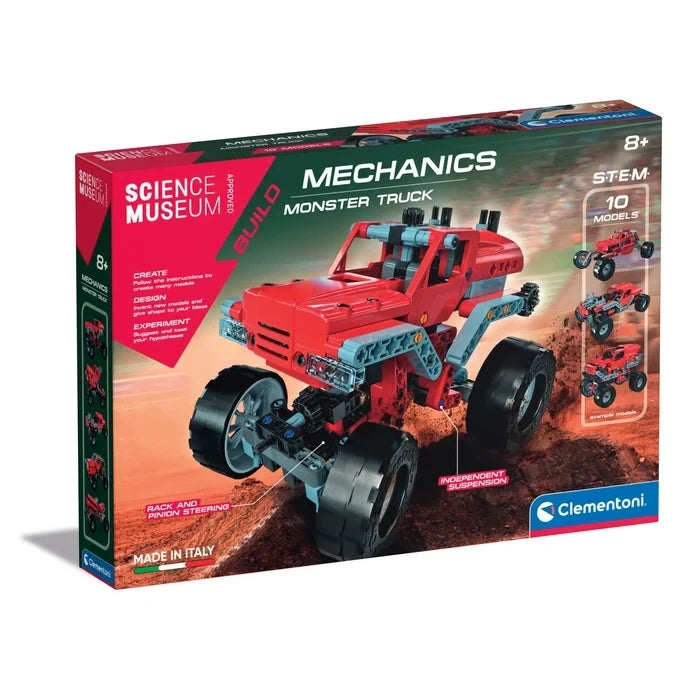 Science Museum Mechanics Monster Truck box showing a red monster truck model with large black wheels.