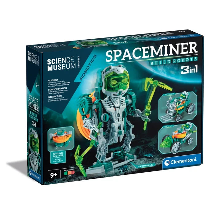 Science Museum Space Miner Robot box showing the humanoid robot and two wheeled models.