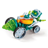 Teal, grey and orange wheeled model with a large translucent green drill at the front.