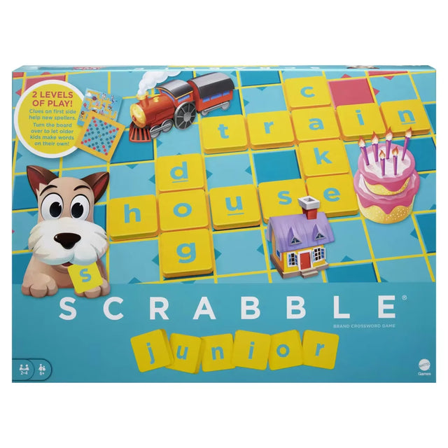 Scrabble Junior kids crossword board game box front with playful design Ireland
