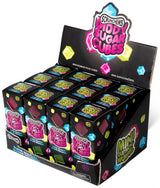 Scrunchems Mini Sugar Cubes retail display tray filled with individual black boxes in assorted cube colours