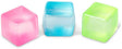Three Scrunchems Mini Sugar Cubes in pink, blue and green shown together against a white background