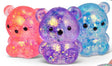 Pink, purple and blue Scrunchems Sugar Bears shown together with translucent bodies, glitter filling and black facial details