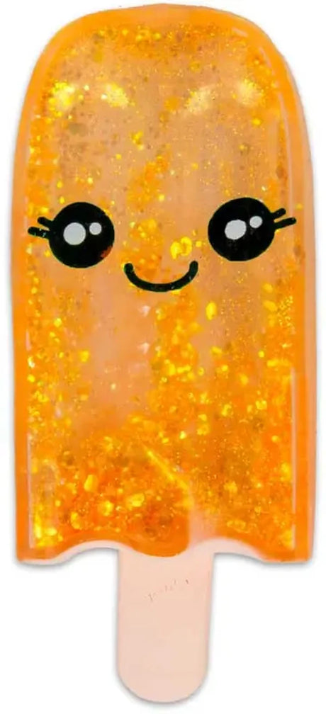 Orange Scrunchems Sugar Ice Lolly with glitter pieces, smiling face and wooden style stick