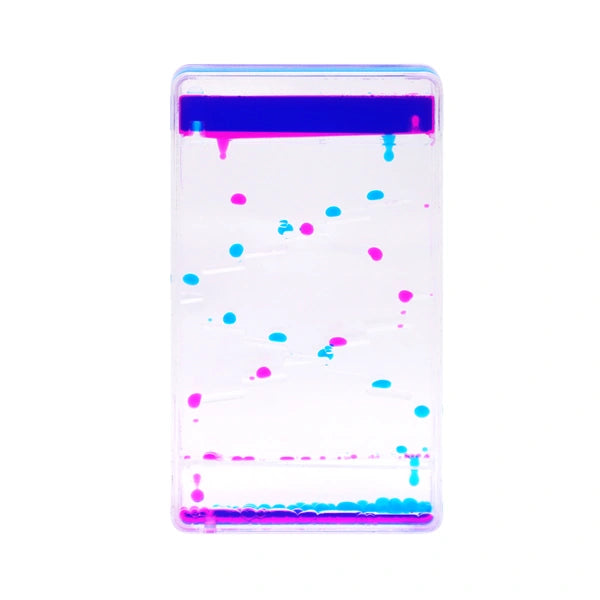 Sensory Motion Bubbler Stair with blue and pink liquid droplets moving down transparent staircase channels