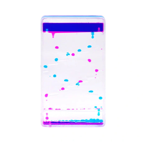 Sensory Motion Bubbler Stair with blue and pink liquid droplets moving down transparent staircase channels