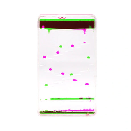 Sensory Motion Bubbler Stair with green and pink droplets descending through a clear rectangular container