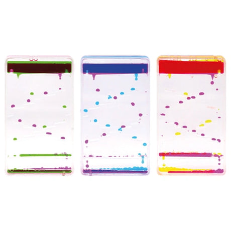 Three Sensory Motion Bubbler Stair colour combinations featuring green and pink, blue and pink, and yellow and pink droplets