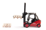 Siku 1:50 Forklift Truck 1722 side view with lift raised and pallet attached