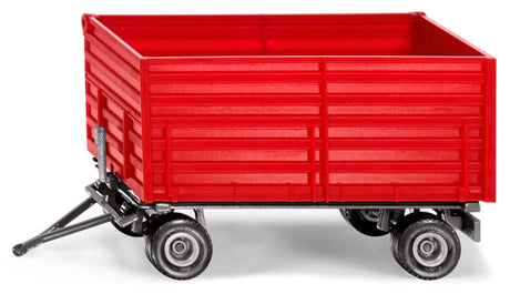 Siku 1:32 four wheel trailer 2898 side view showing the drawbar and red trailer body
