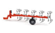 Siku full reversible plough with red frame, five silver ploughshares, and single support wheel shown from the side