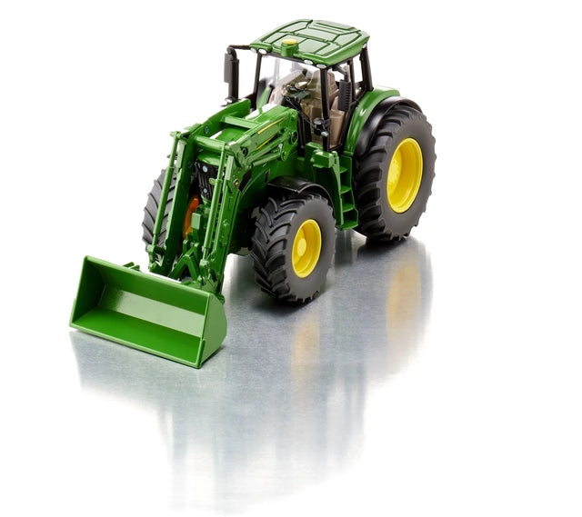 Siku 1:32 John Deere 6M 220 Tractor 3666 three quarter front view with detachable front loader and bucket fitted