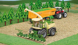 Siku Krone BiG X 580 Forage Harvester 4066 working in a field scene beside a tractor and trailer with the discharge spout positioned over the trailer