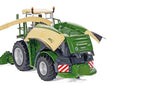 Rear angled view of the Siku Krone BiG X 580 Forage Harvester 4066 showing the rear bodywork, discharge spout, large tyres and warning panels