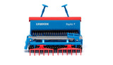 Straight view of the Siku Lemken Seed Drill Combination 2278 showing the Saphir 7 hopper, seed coulters, rollers and red tine section