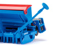 Close view of the Siku Lemken Seed Drill Combination 2278 showing the movable blue track marker arm beside the seed hopper