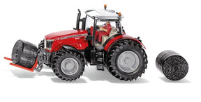 Siku Massey Ferguson 8680 farm toy tractor with driver, bale handler and two bales