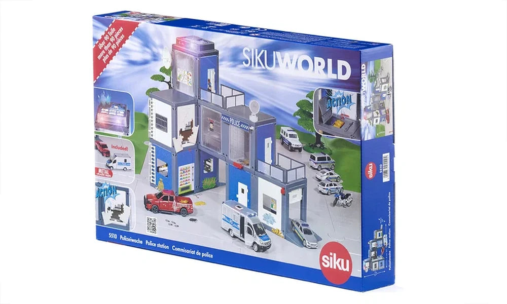Siku Police Station 5510 SIKUWORLD retail box showing the modular police station and included vehicles