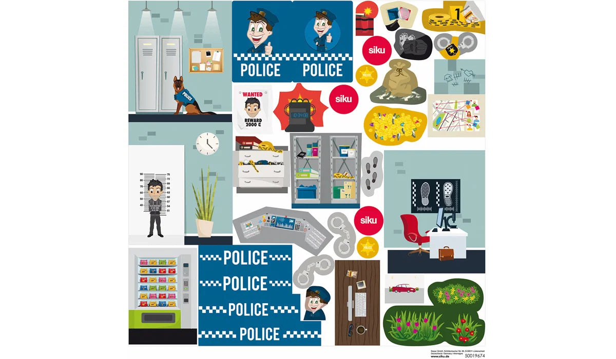 Siku Police Station 5510 sticker sheet with police signs, screens, characters, road markings and building details