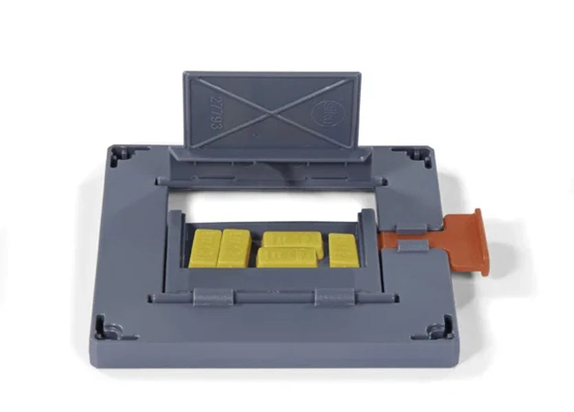 Siku Police Station 5510 trap door mechanism shown open with yellow floor panels and operating lever