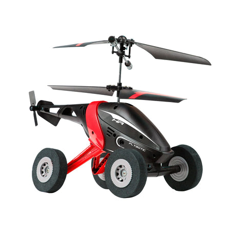 Right side angled view of red Silverlit Air Wheelz hybrid RC helicopter car – Ireland