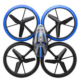 Silverlit Flybotic Bumper Drone Vision top view showing four propellers with blue and black protective rings