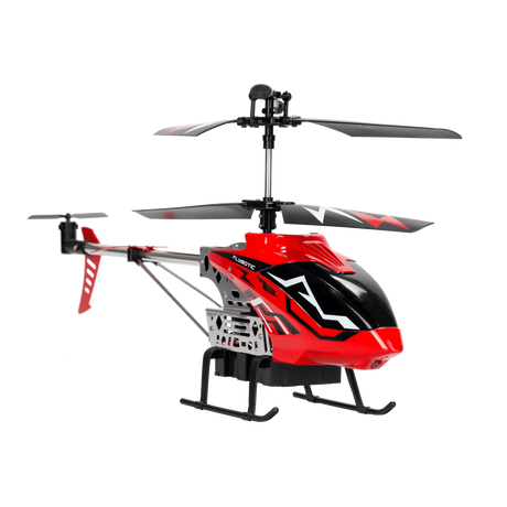 Silverlit Flybotic Sky Knight red helicopter front angle showing twin rotors and landing skids
