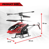 Silverlit Flybotic Sky Knight helicopter showing 45 cm length, 19 cm height and 6 cm width