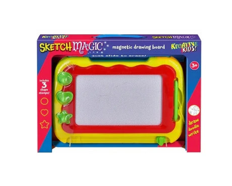 Sketch Magic magnetic drawing board in red, yellow, and green packaging with 3 shape stampers – Ireland