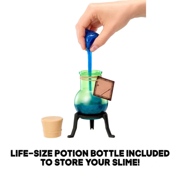 Harry Potter Slime Life Polyjuice Potion promotional image highlighting the life size potion bottle included for storing the finished slime.