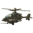 Sluban Apachi Battle Plan helicopter shown from the front side with pilot inside the clear cockpit, large main rotor, tail section, landing wheels and side mounted weapons
