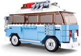 Sluban Model Bricks T1 Car rear side view showing the blue and white campervan, roof rack, rear lights and wheels
